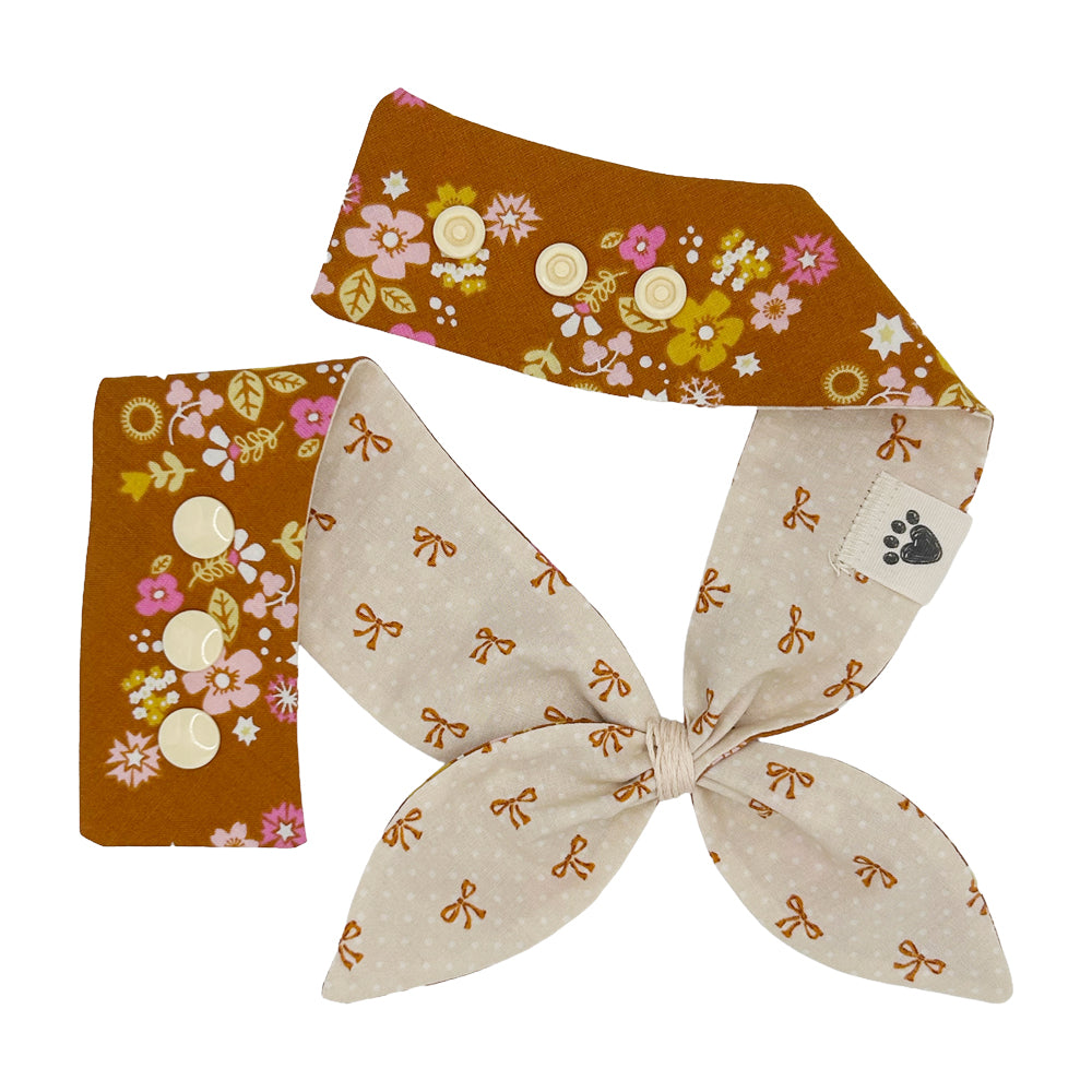 Pecan Bows/Pecan Floral Reversible Dog Neckerchief
