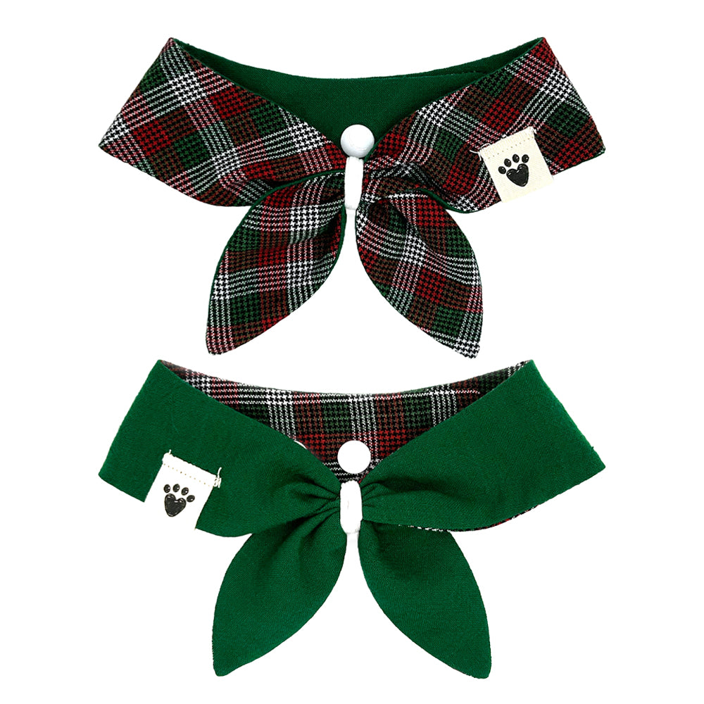 Peppermint Stick Plaid/Holly Green Reversible Dog Neckerchief
