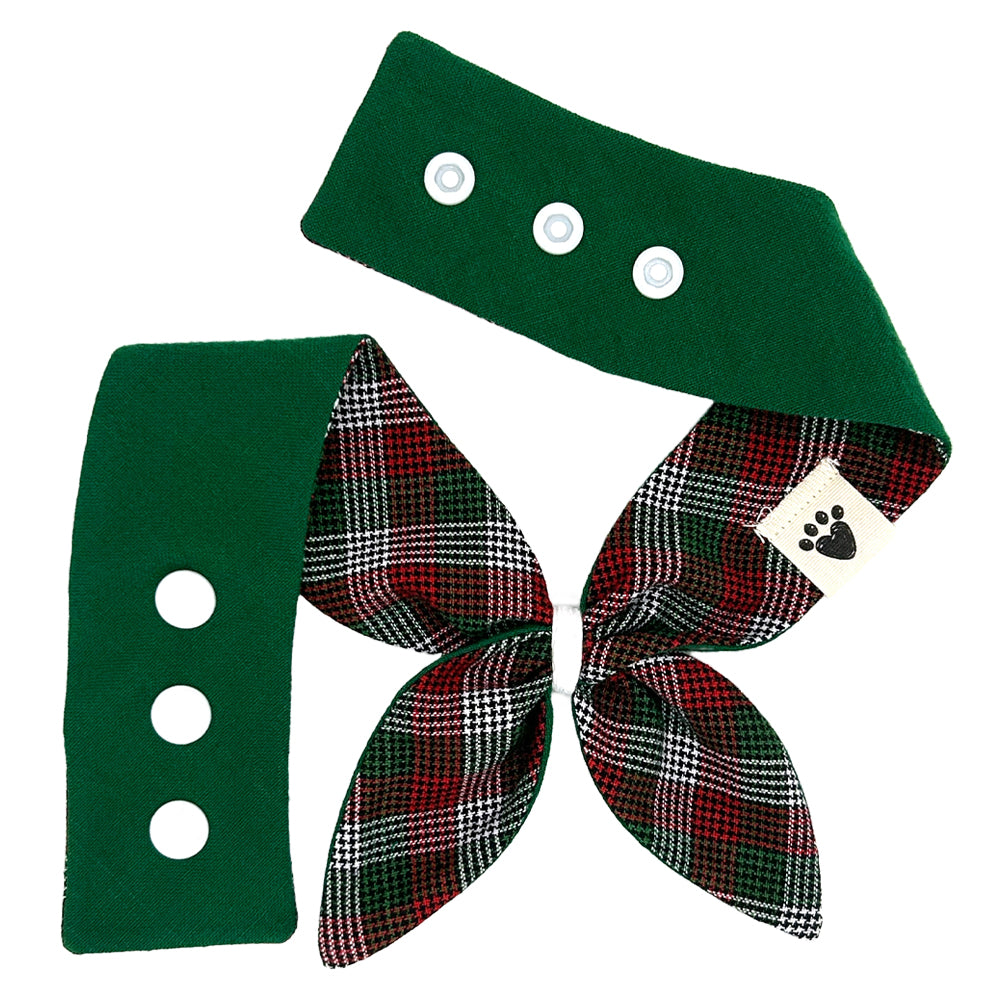 Peppermint Stick Plaid/Holly Green Reversible Dog Neckerchief