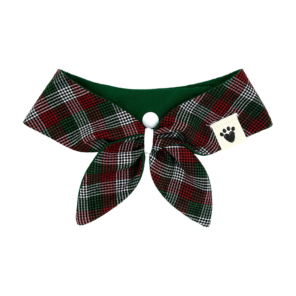 Peppermint Stick Plaid/Holly Green Reversible Dog Neckerchief