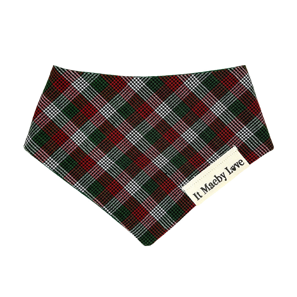 Peppermint Stick Plaid/Holly Green Reversible Dog Bandana