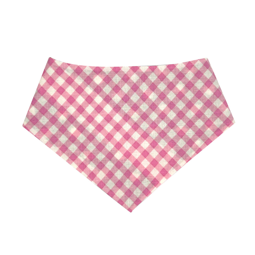 So Mushroom in My Heart/Pink and White Gingham Patchwork Pattern Reversible Dog Bandana