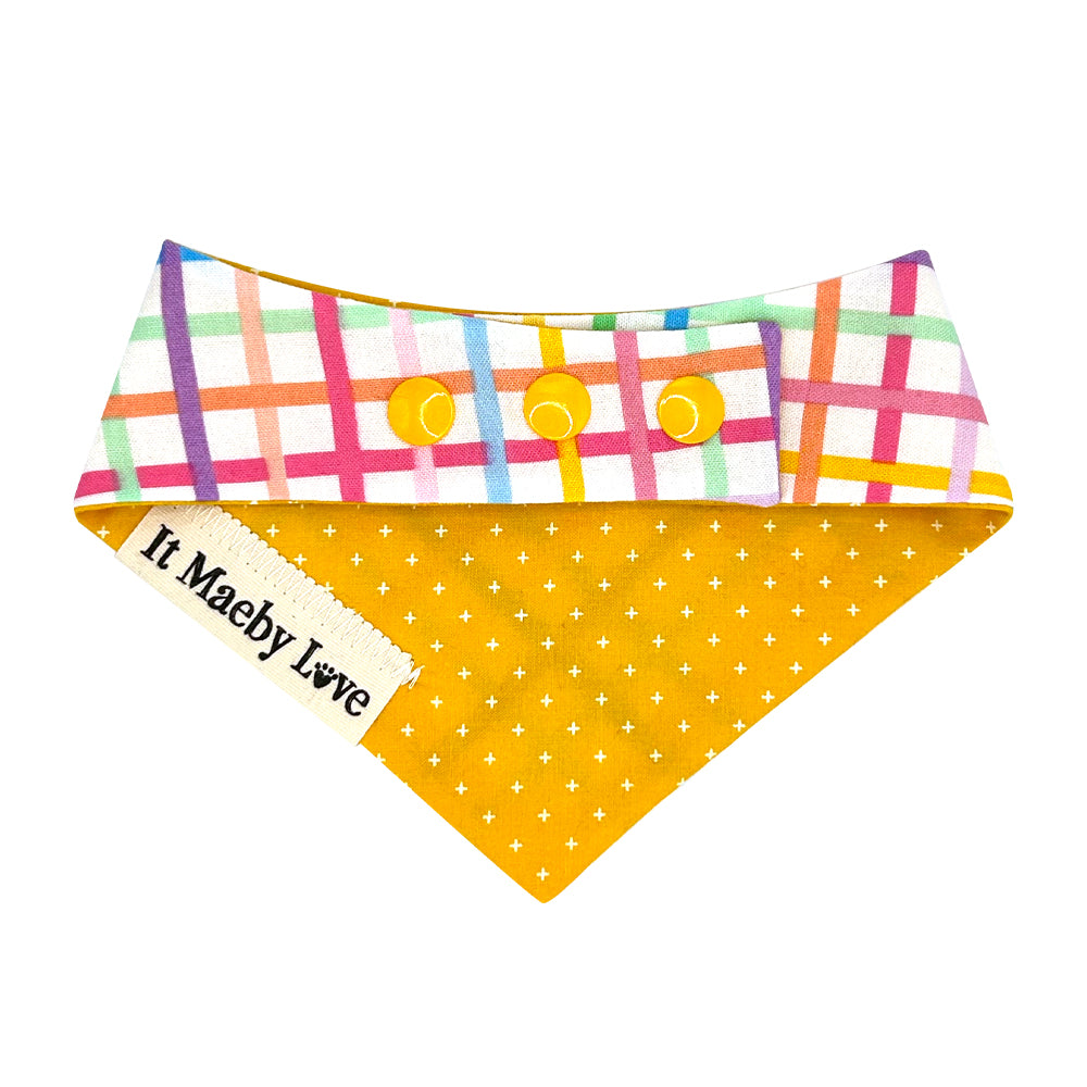 Add it Up Buttercup/Rainbow Candy Plaid Reversible Dog Bandana