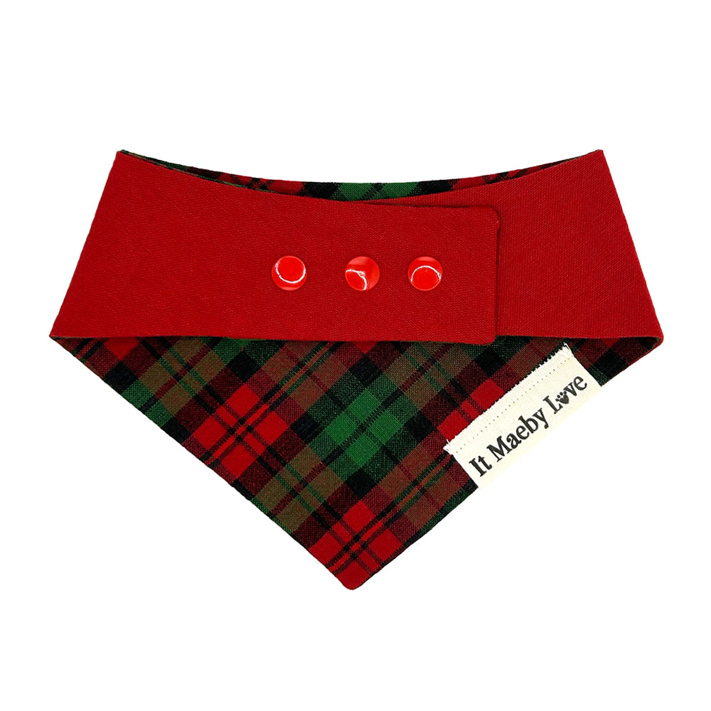 Jingle Paws Plaid/Reindeer Red Reversible Dog Bandana