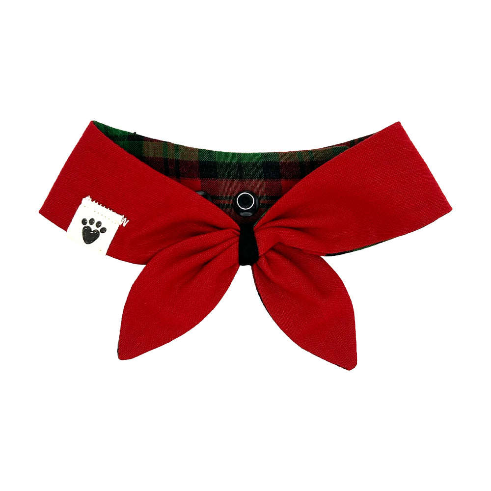 Jingle Paws Plaid/Reindeer Red Reversible Dog Neckerchief