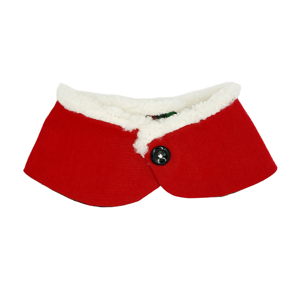 Jingle Paws Plaid/Reindeer Red Peter Pan Collar with Sherpa Trim