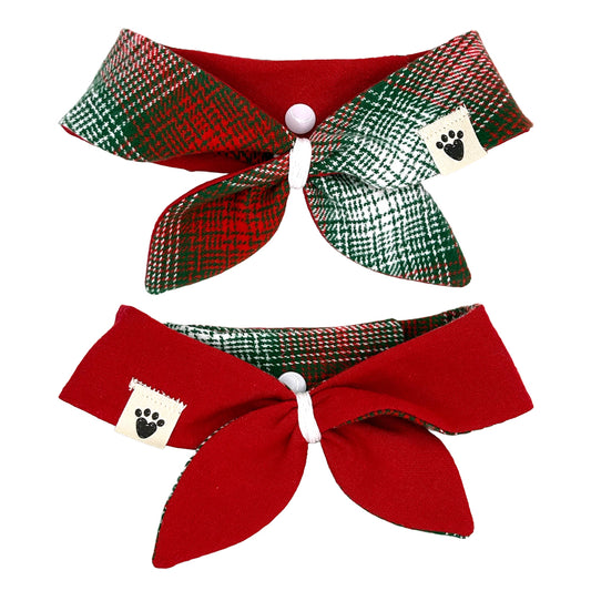 St. Nick Plaid/Candy Cane Red Reversible Dog Neckerchief