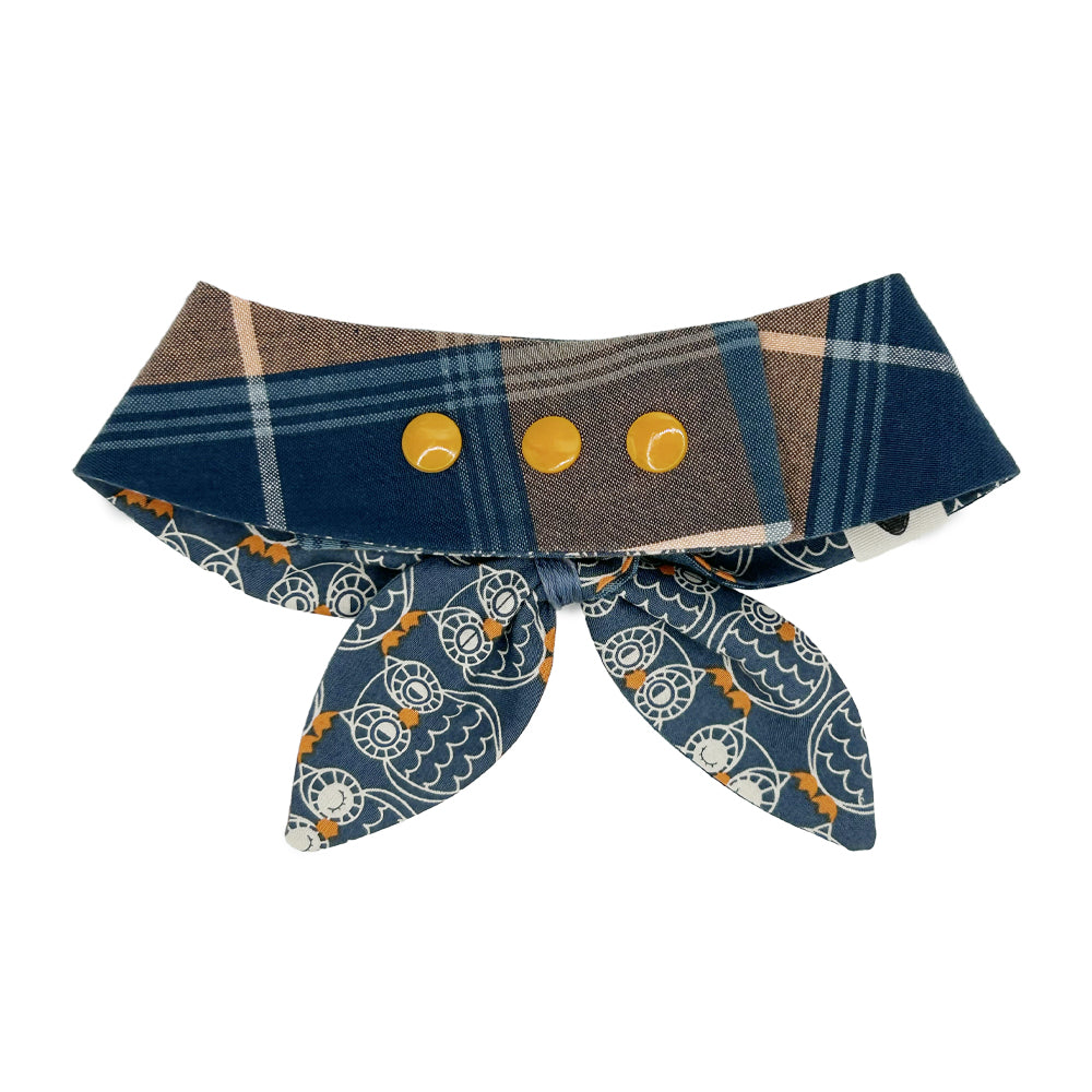 OWLaween/Steel Blue & Orange Plaid Reversible Dog Neckerchief