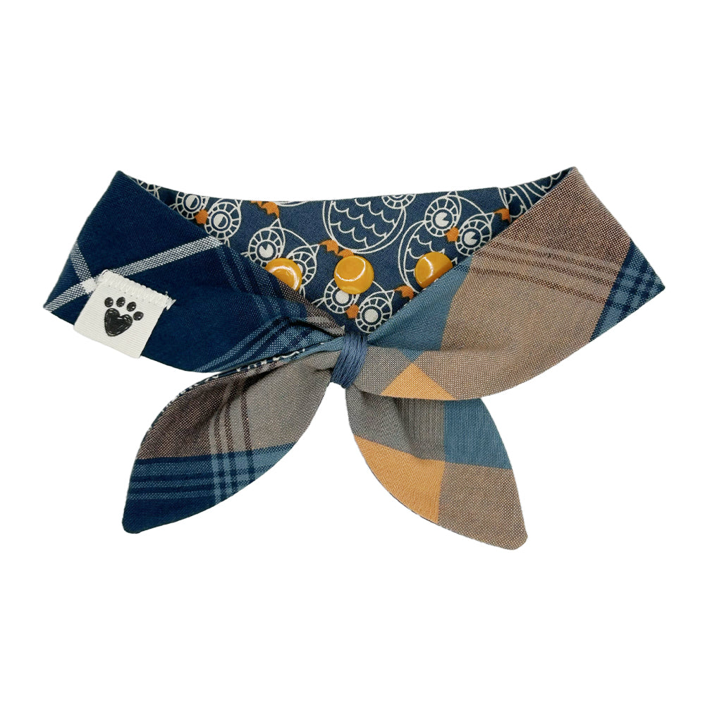 OWLaween/Steel Blue & Orange Plaid Reversible Dog Neckerchief