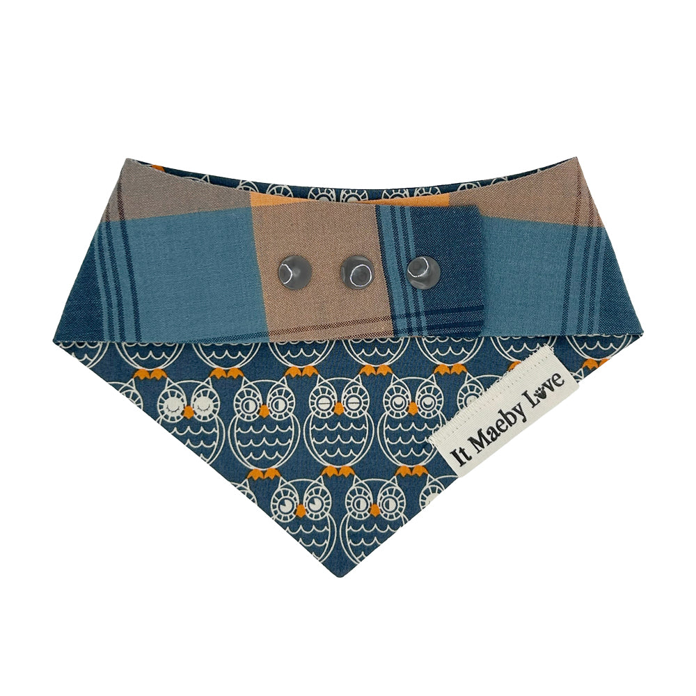 OWLaween/Steel Blue & Orange Plaid Reversible Dog Bandana