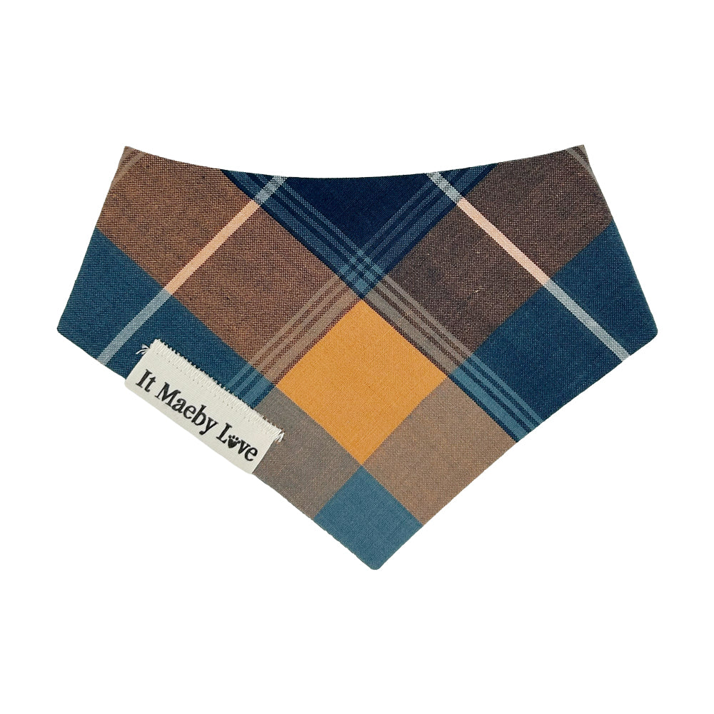 OWLaween/Steel Blue & Orange Plaid Reversible Dog Bandana