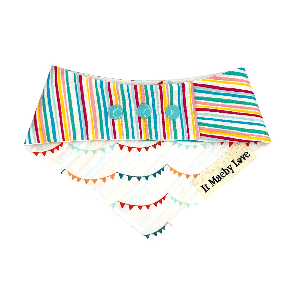 Cheerful Pennons/Sunlit Stripes Reversible Birthday Dog Bandana