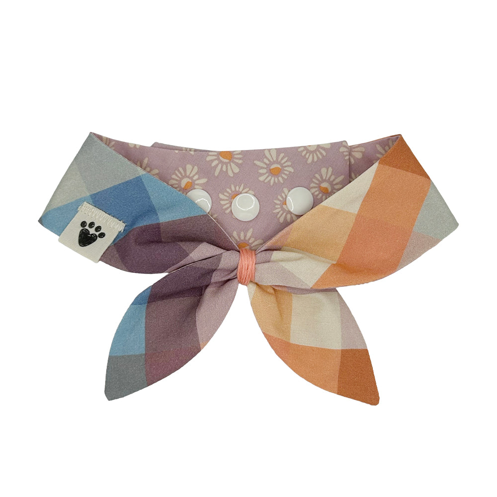 Peach & Thistle Floral/Peach, Blue, Thistle and Cream Plaid Reversible Dog Neckerchief