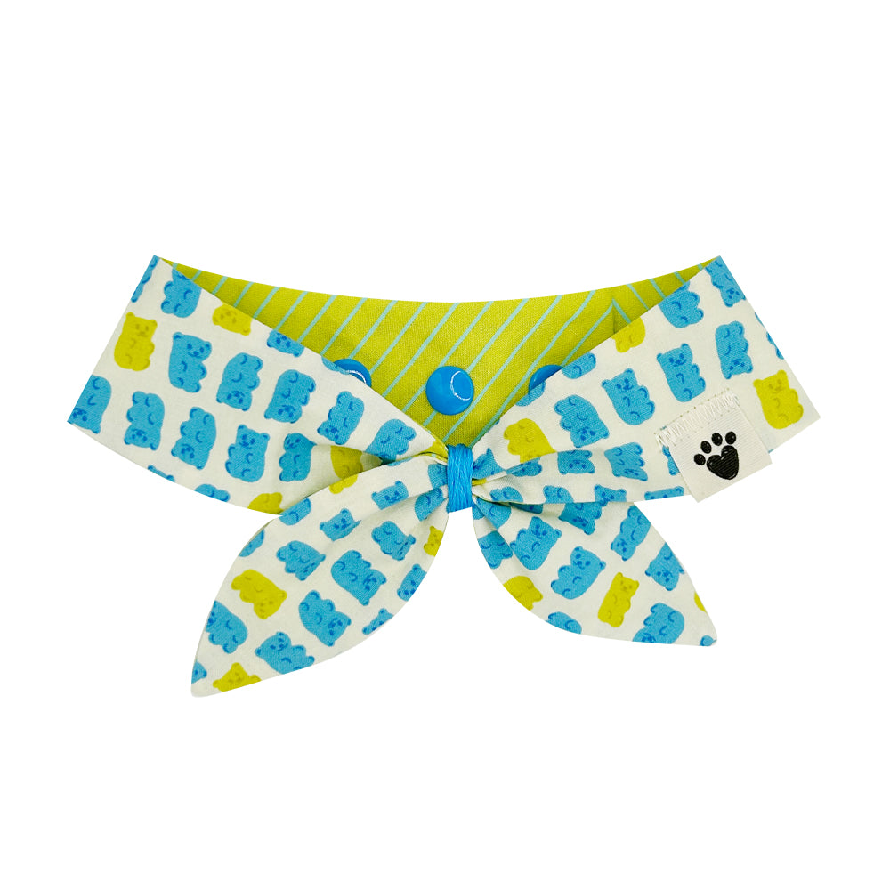 Yummy Gummy Blue & Green/Neon Stripes – Blue & Green Reversible Dog Neckerchief