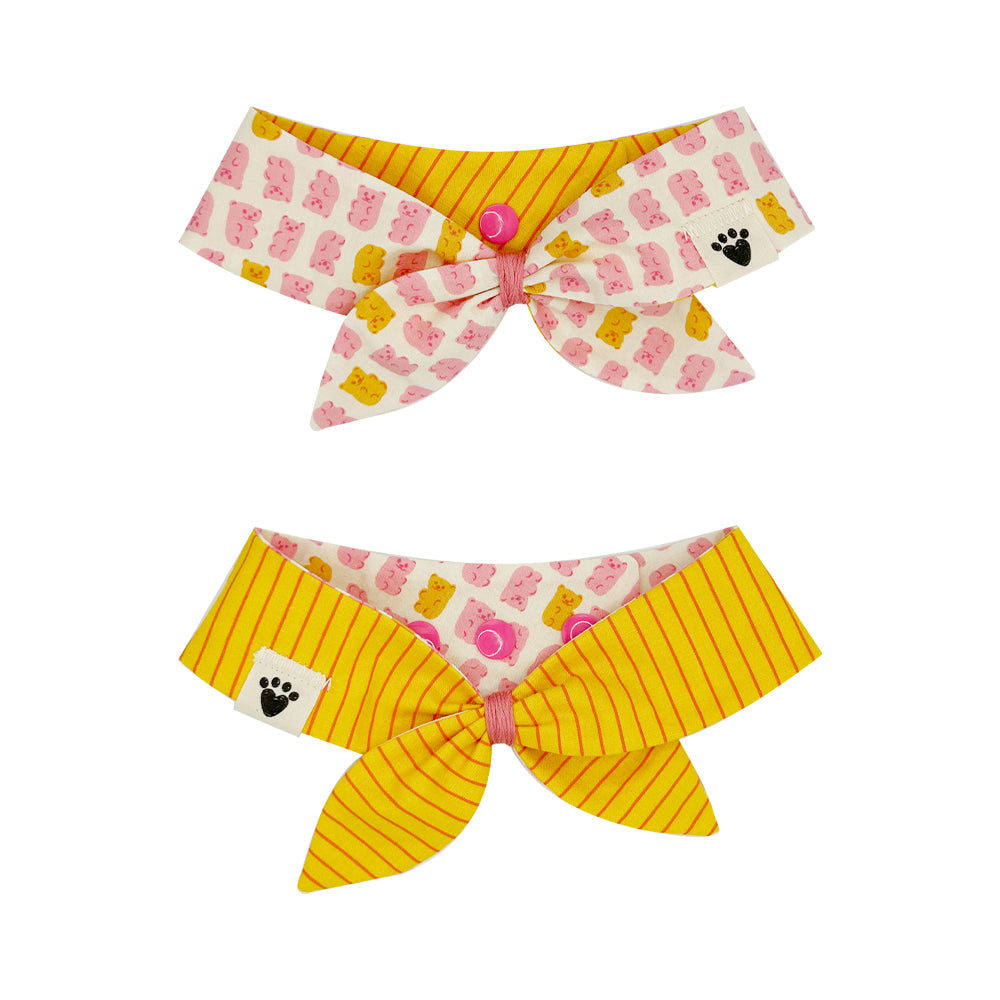 Yummy Gummy Pink & Yellow/Neon Stripes – Pink & Yellow Reversible Dog Neckerchief